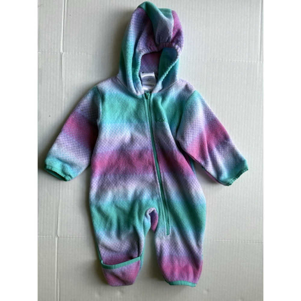 Columbia Fleece blue pink Zip Up Hooded Baby One Piece Bunting Suit 6 Months